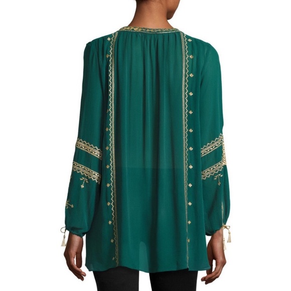 Calypso St Barth Green Zandy Embroidered Silk Top - Picture 2 of 6